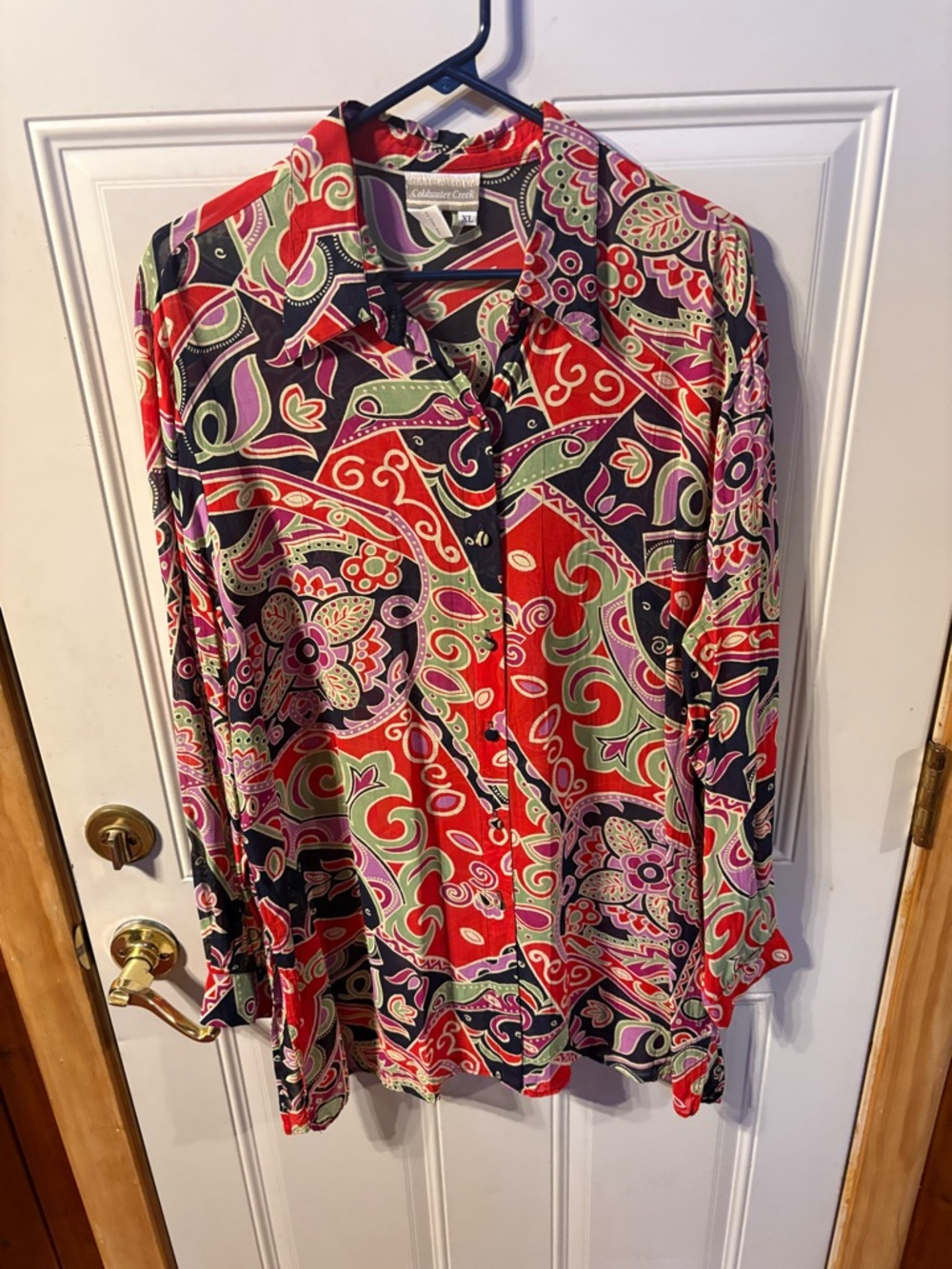 Cold water Creek XL Paisley Blouse Multicolor Button Front Boho Top